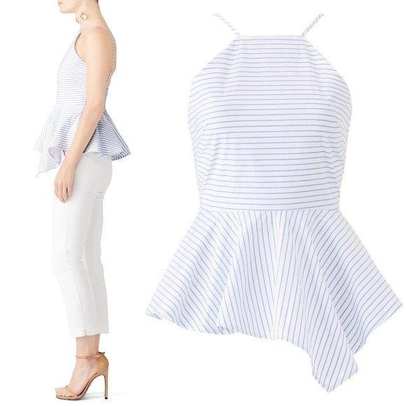 HUNTER BELL Striped Cotton Square Neck Sleeveless Ruffle Peplum Cami Tank Top 0 - Picture 2 of 6